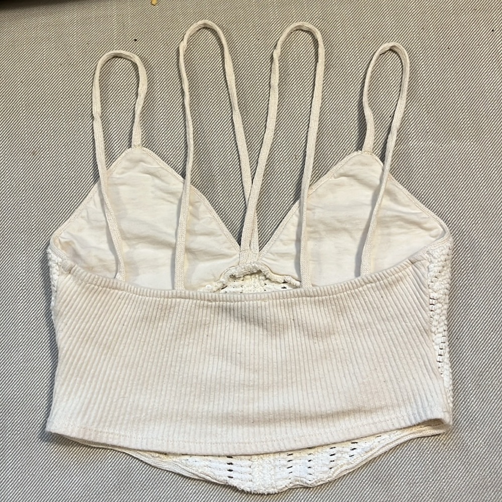 Zara Cream Crochet Knit Crop Cami Top Sz S - Picture 3 of 4
